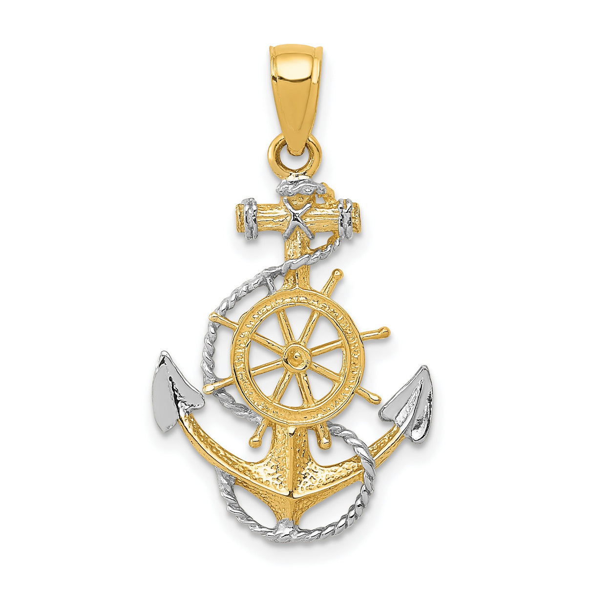10k Multi-Tone Gold Nautical Pendant with Anchor, Ship Wheel, and Rope Motif for Men