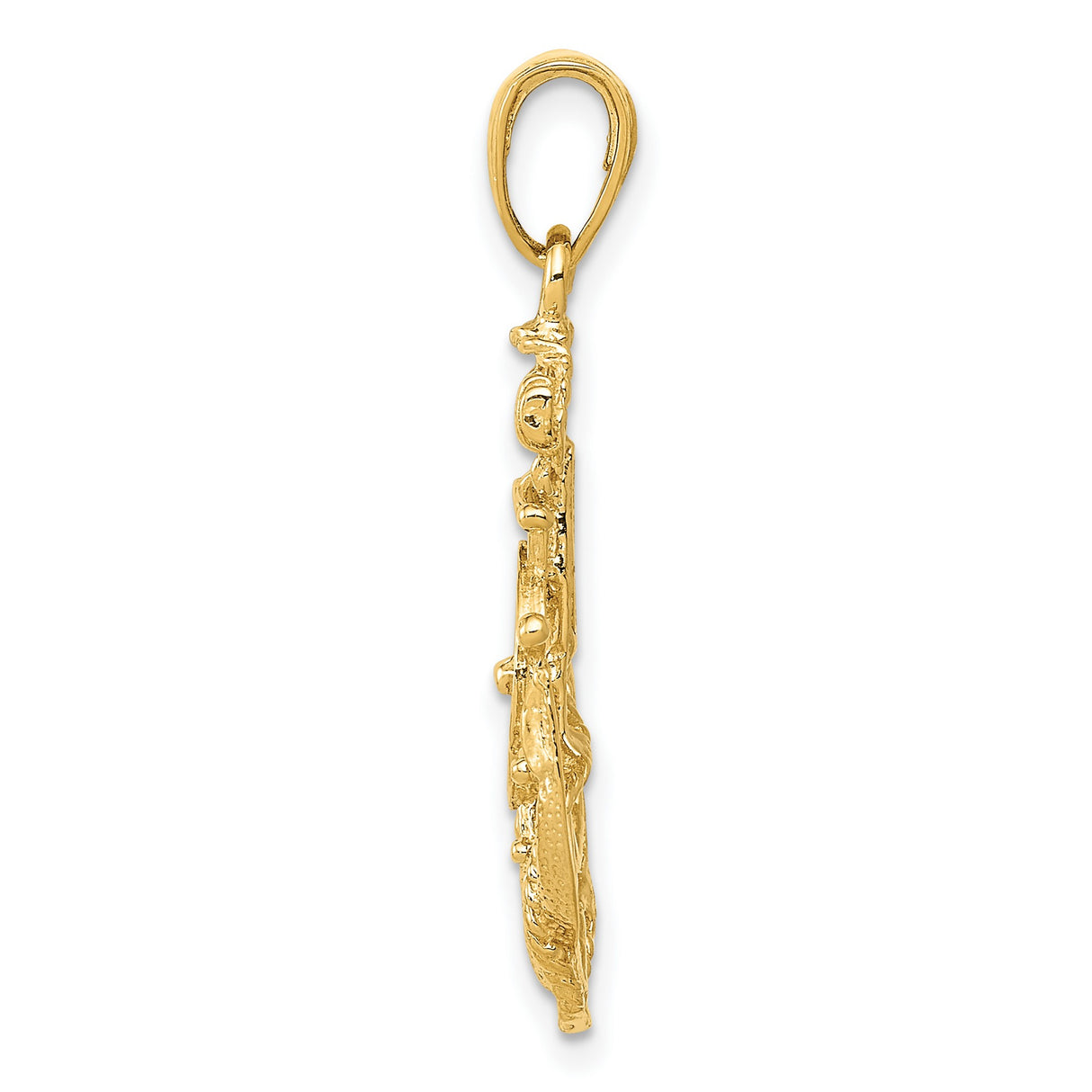 10k Yellow Gold Anchor and Ship Wheel Pendant, Nautical Maritime Jewelry for Men and Unisex Wear