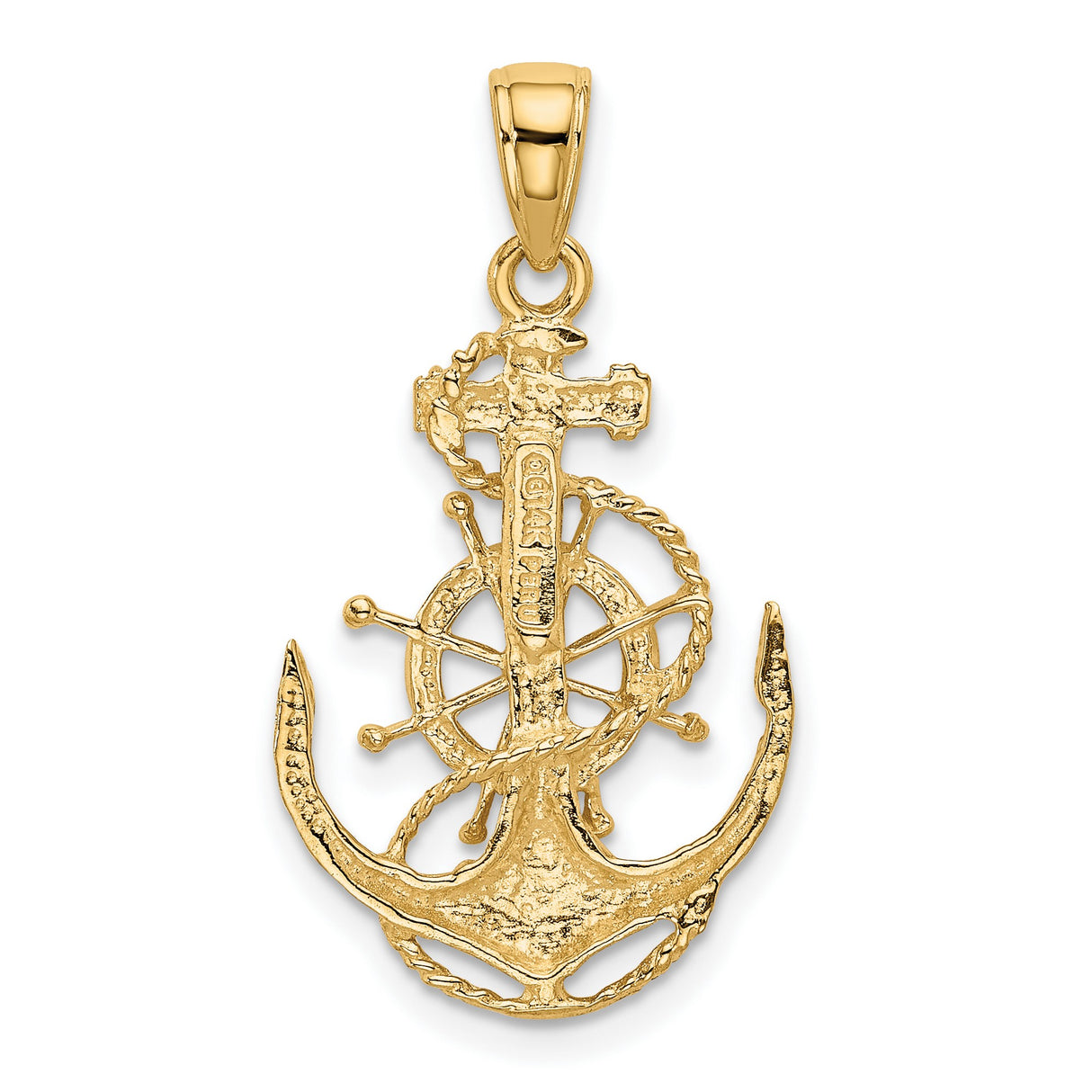 10k Yellow Gold Anchor and Ship Wheel Pendant, Nautical Maritime Jewelry for Men and Unisex Wear