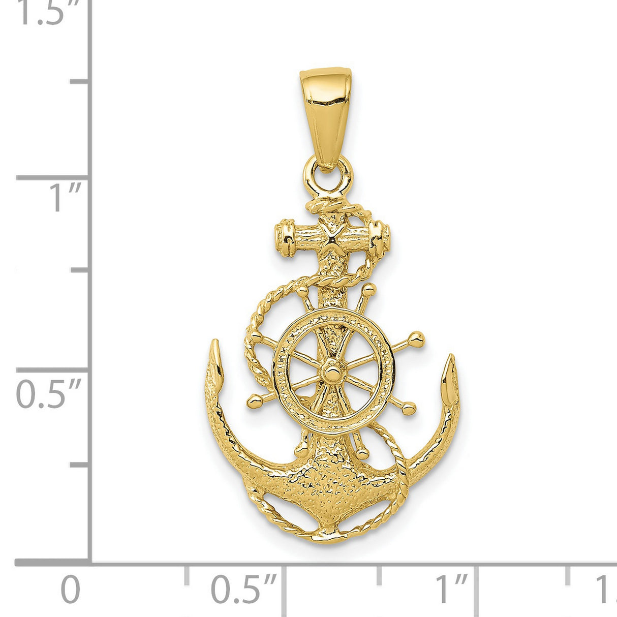 10k Yellow Gold Anchor and Ship Wheel Pendant, Nautical Maritime Jewelry for Men and Unisex Wear