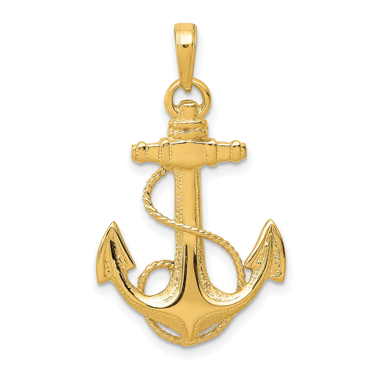 10k Yellow Gold Anchor Pendant with Rope Detail, Nautical Christian Symbol for Men or Unisex