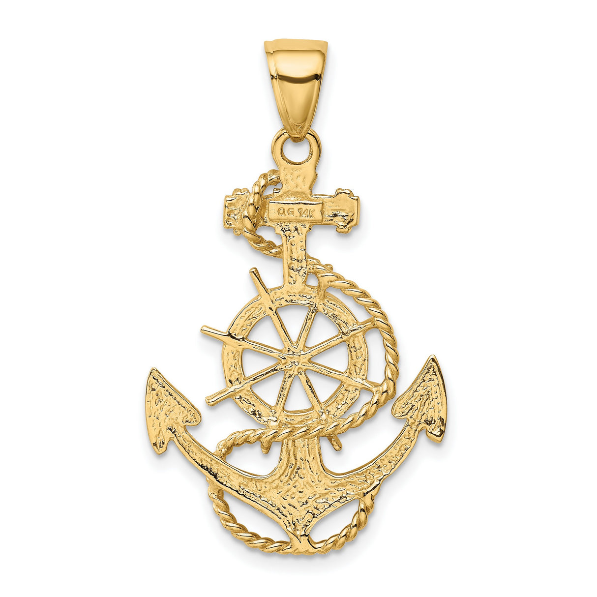 10k Yellow Gold Anchor Ship Wheel Pendant with Rope Design, Nautical Theme