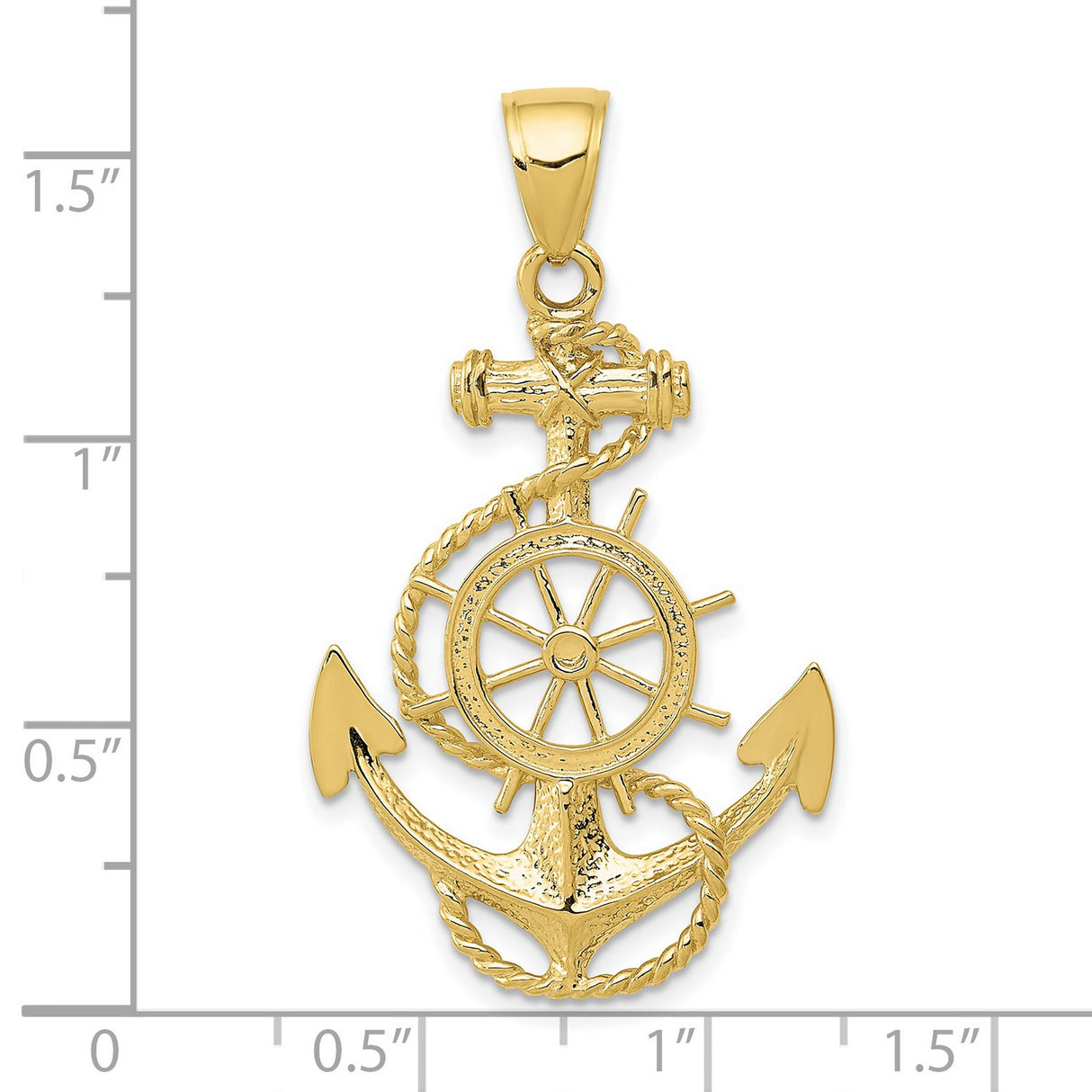 10k Yellow Gold Anchor Ship Wheel Pendant with Rope Design, Nautical Theme