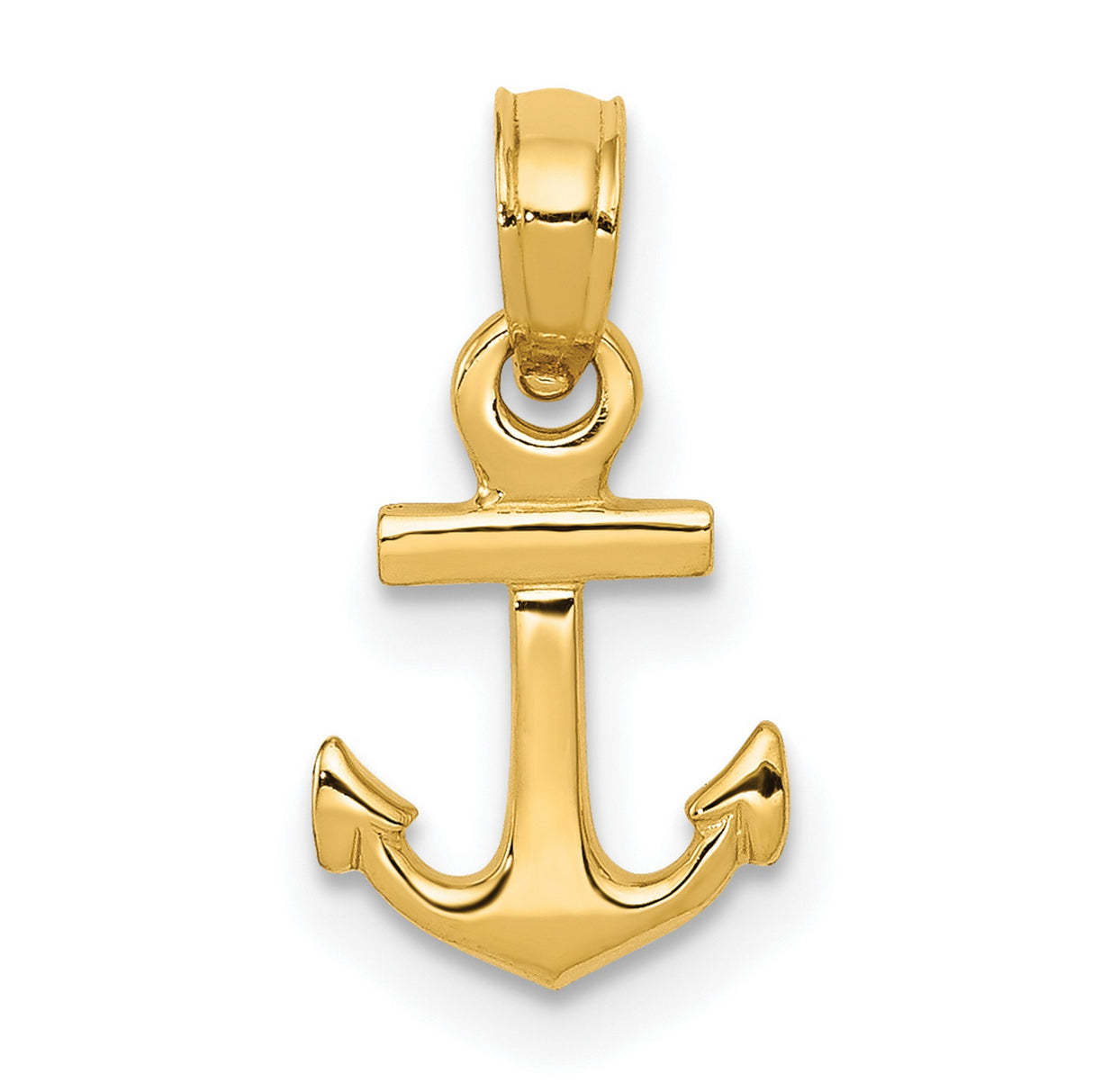 10k Yellow Gold Anchor Pendant, Polished Nautical Symbol of Hope and Stability for Men or Women