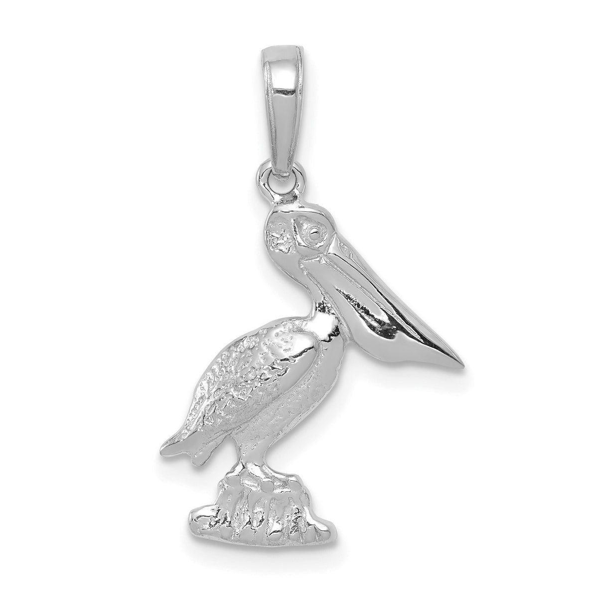 10k White Gold Pelican Pendant, Marine Inspired Nautical Bird Charm for Women or Unisex Wear