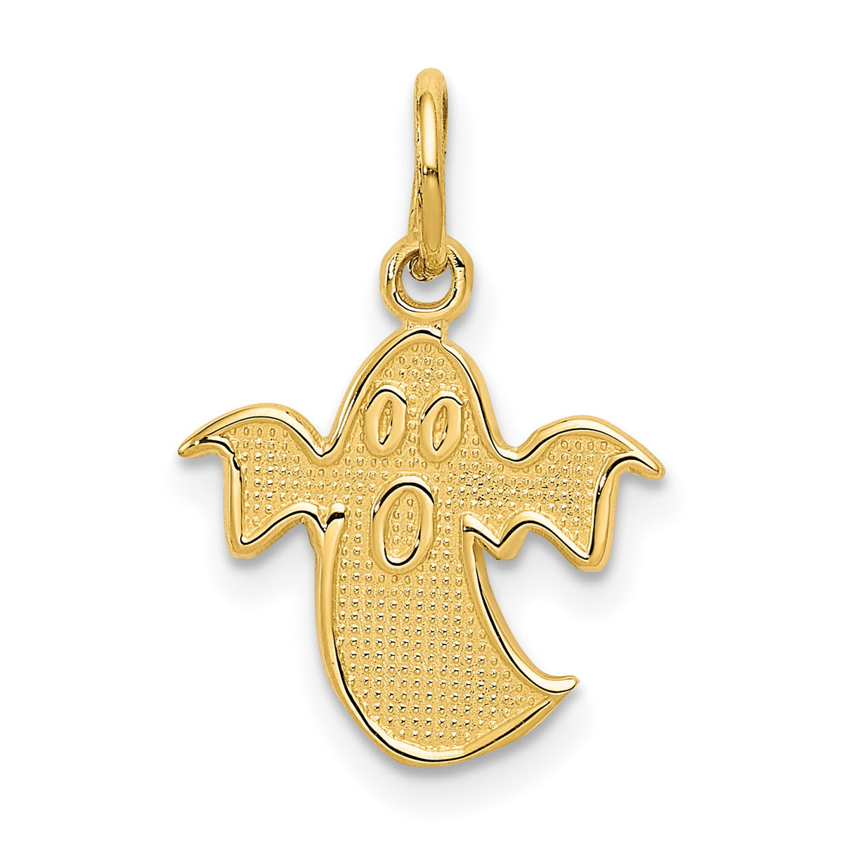 10k Yellow Gold Ghost Pendant Charm, Textured Halloween Jewelry for Women or Unisex Wear