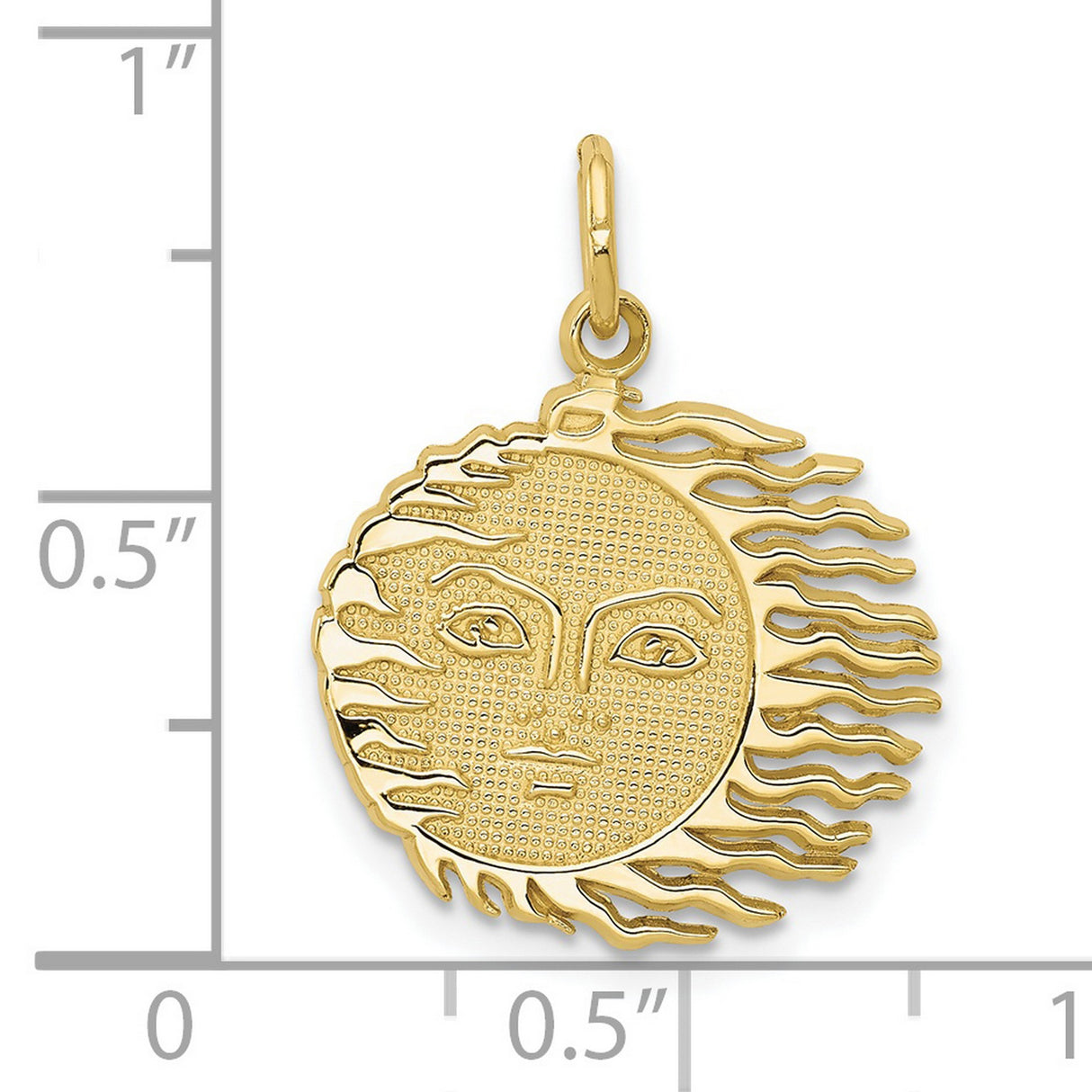 10k Yellow Gold Sun Face Pendant with Radiant Design, Boho Celestial Style