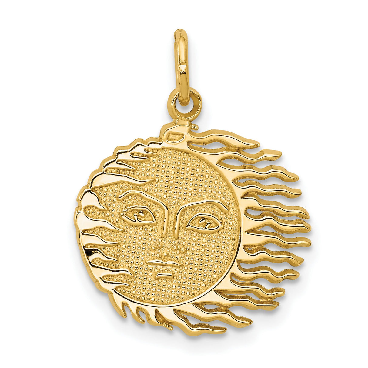 10k Yellow Gold Sun Face Pendant with Radiant Design, Boho Celestial Style