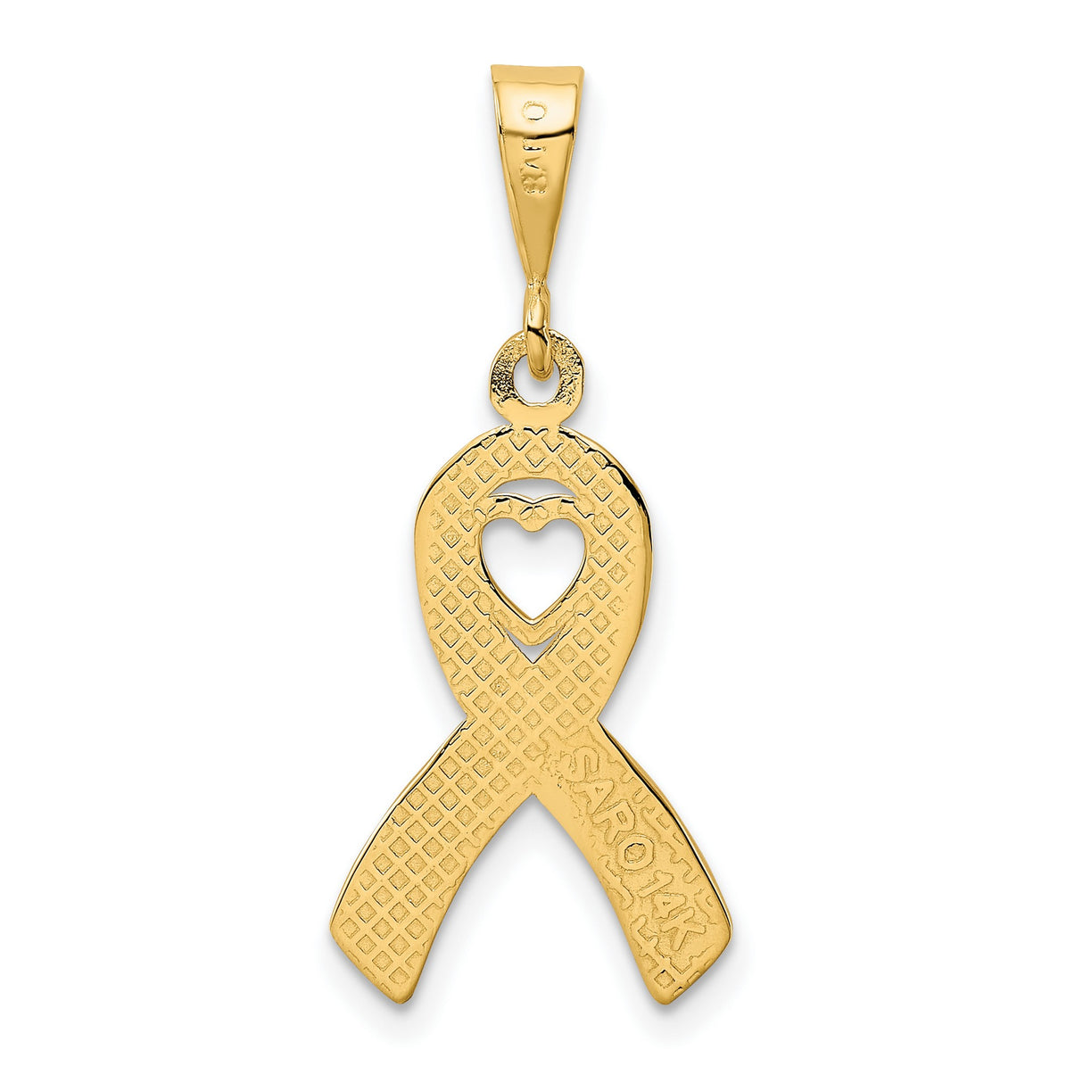 10k Yellow Gold Ribbon Pendant with Cutout Heart, Awareness and Remembrance Jewelry
