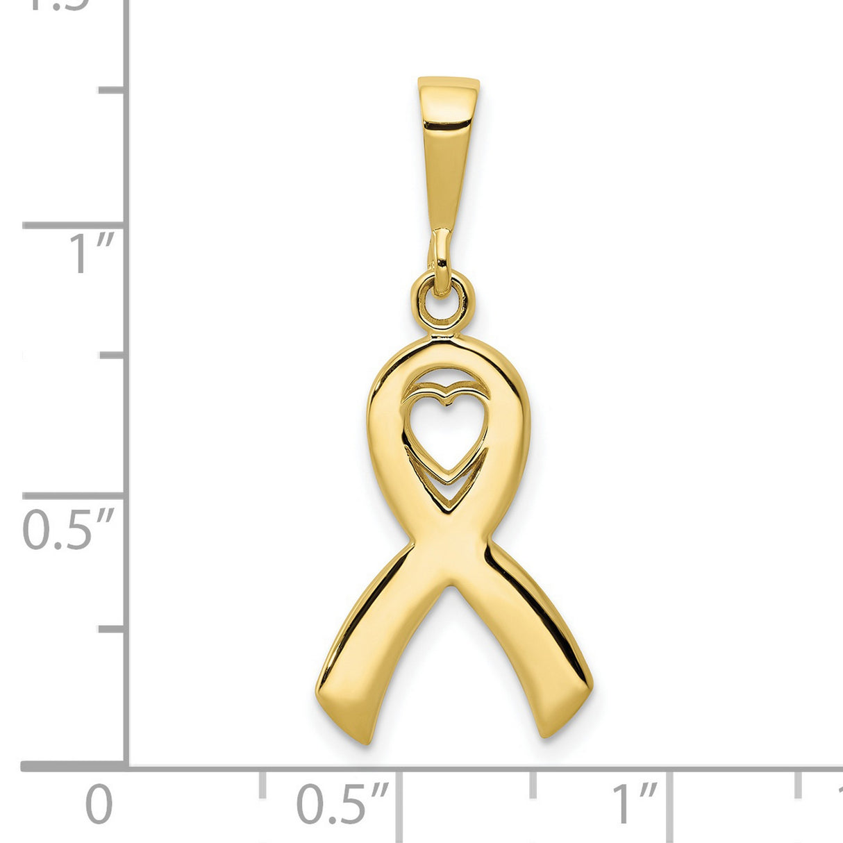 10k Yellow Gold Ribbon Pendant with Cutout Heart, Awareness and Remembrance Jewelry