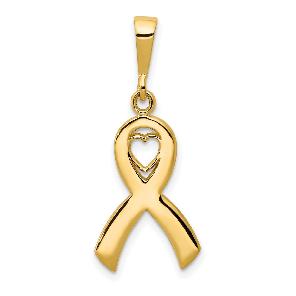 10k Yellow Gold Ribbon Pendant with Cutout Heart, Awareness and Remembrance Jewelry