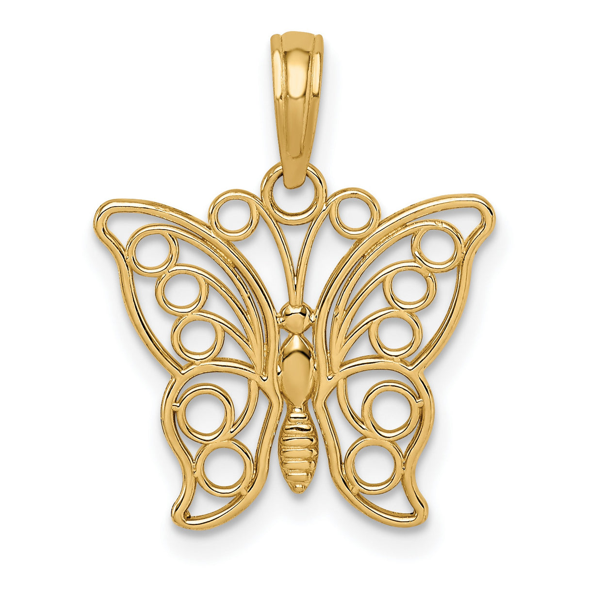 10k Yellow Gold Butterfly Pendant, Open Filigree Design, Nature-Inspired Jewelry for Women