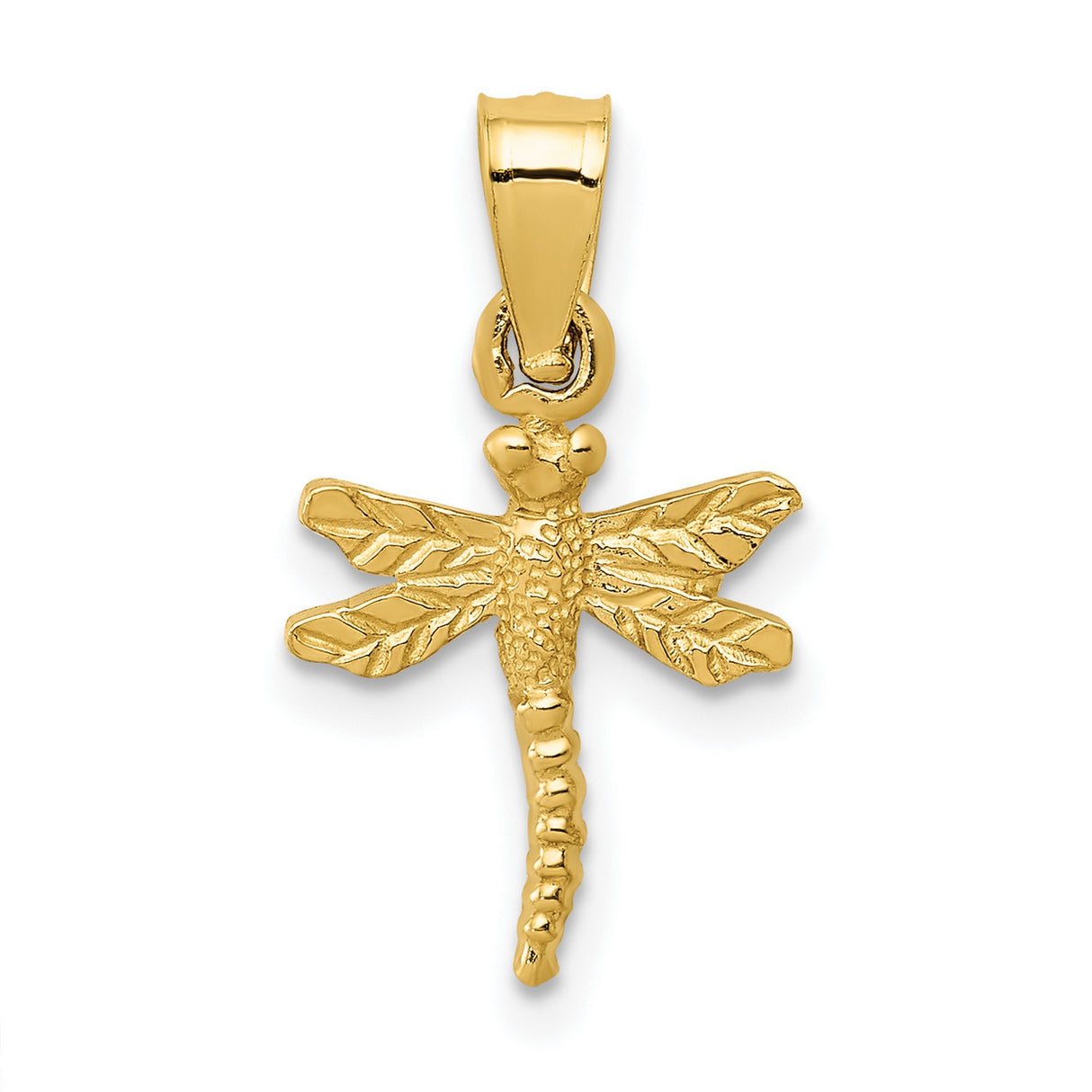 10k Yellow Gold Dragonfly Pendant with Textured Wings, Nature-Inspired Jewelry for Women