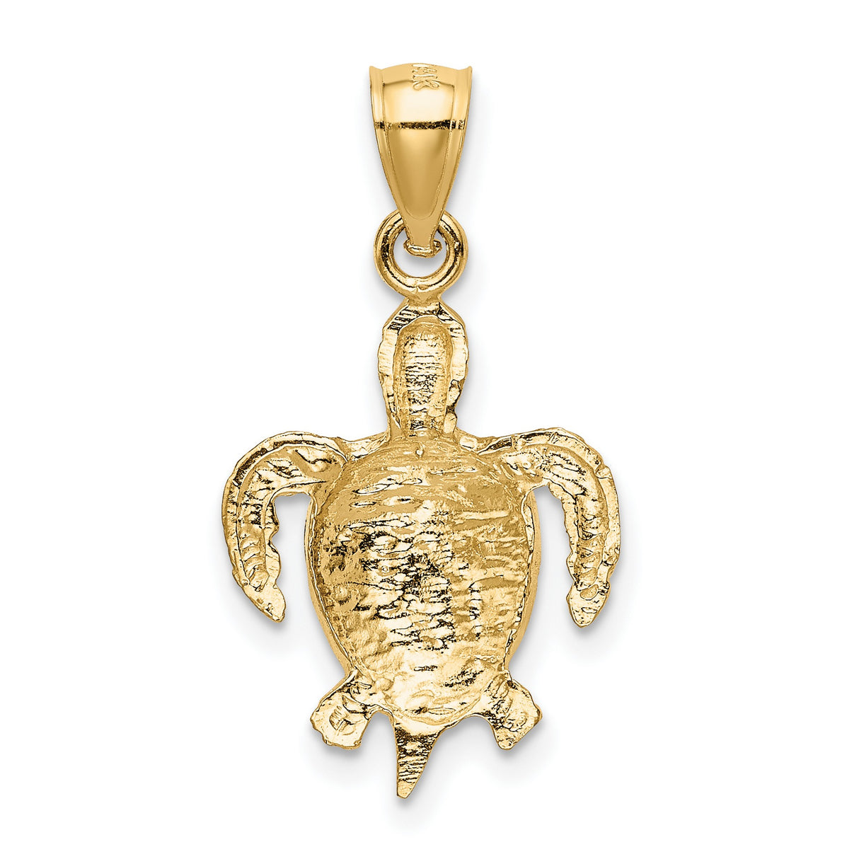 10k Yellow Gold Sea Turtle Pendant with Textured Shell and Flipper Design