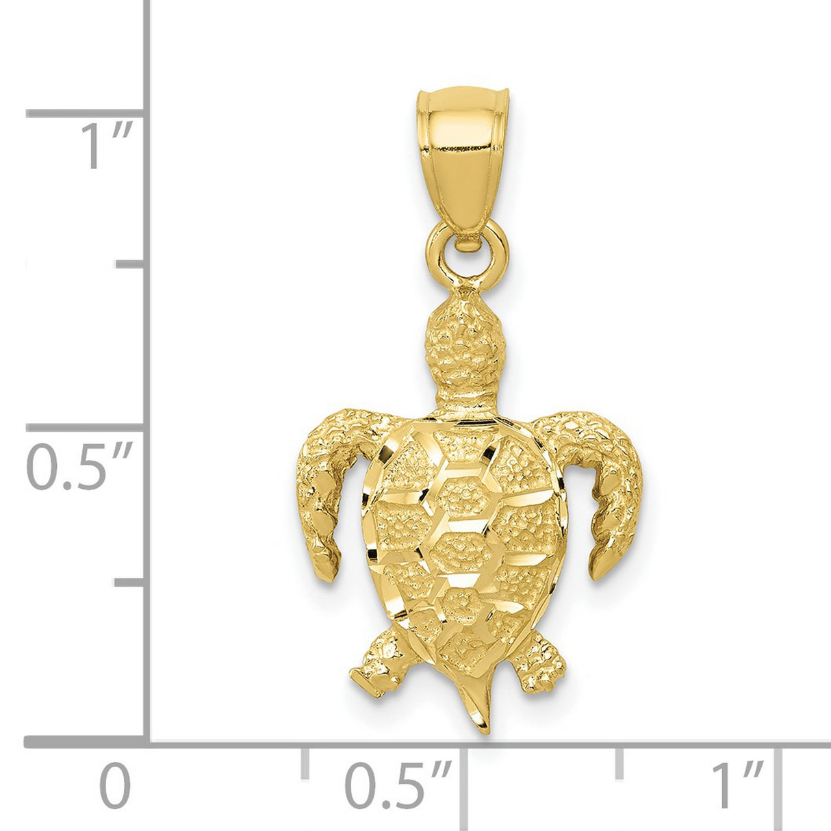 10k Yellow Gold Sea Turtle Pendant with Textured Shell and Flipper Design