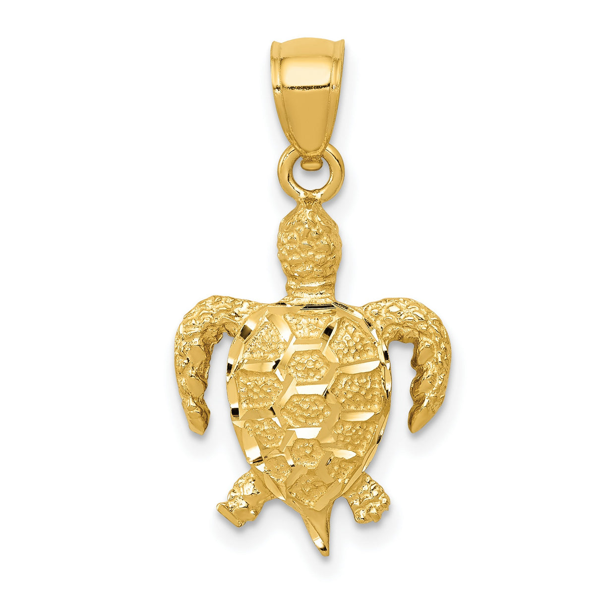 10k Yellow Gold Sea Turtle Pendant with Textured Shell and Flipper Design