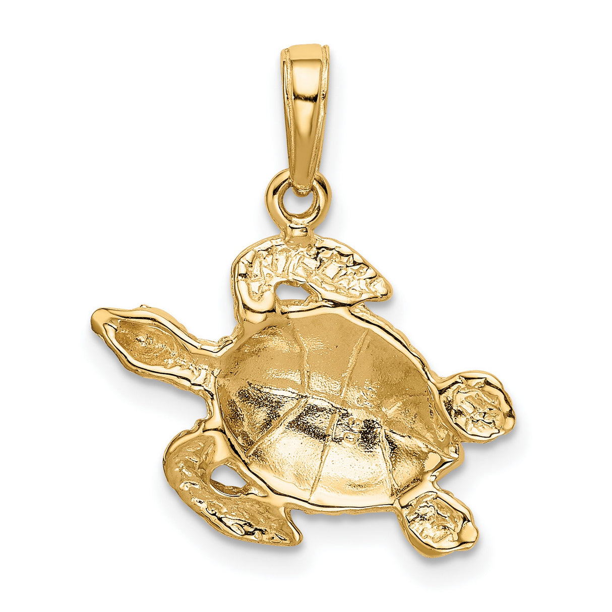 10k Yellow Gold Sea Turtle Pendant with Detailed Shell and Flipper Design, Nautical Ocean Charm