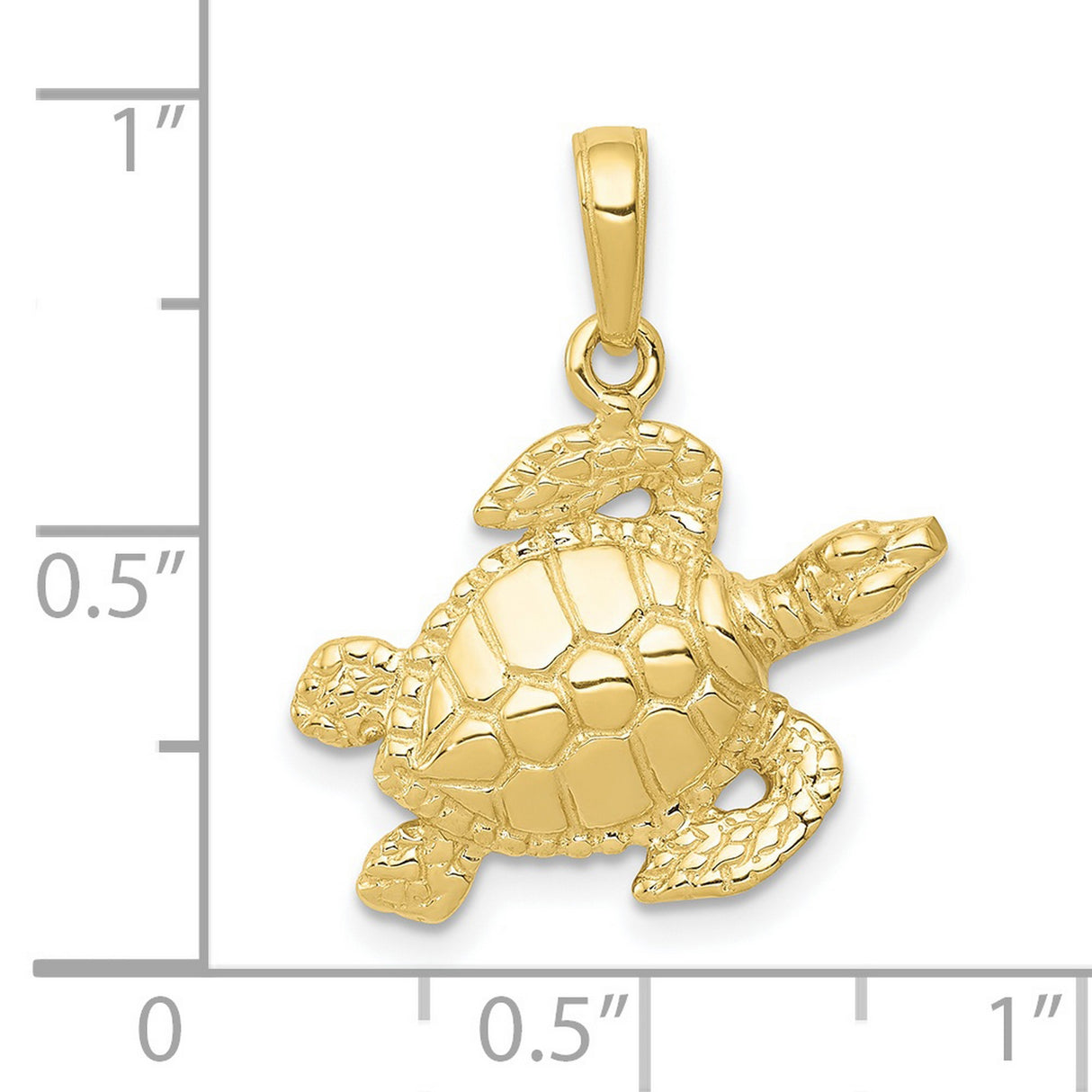 10k Yellow Gold Sea Turtle Pendant with Detailed Shell and Flipper Design, Nautical Ocean Charm