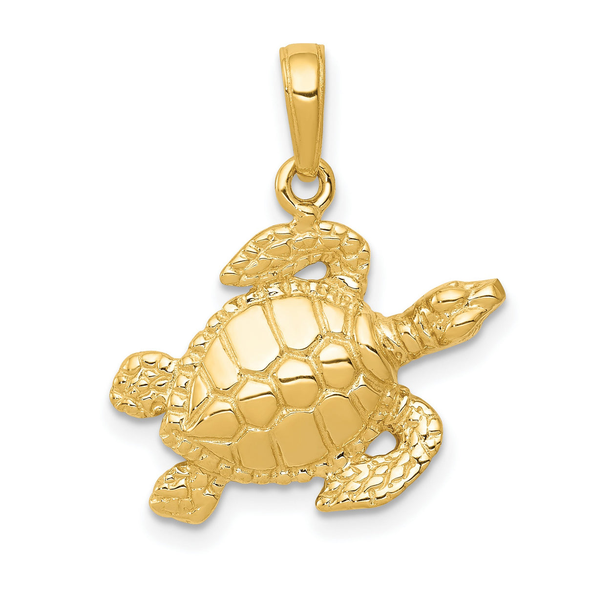 10k Yellow Gold Sea Turtle Pendant with Detailed Shell and Flipper Design, Nautical Ocean Charm