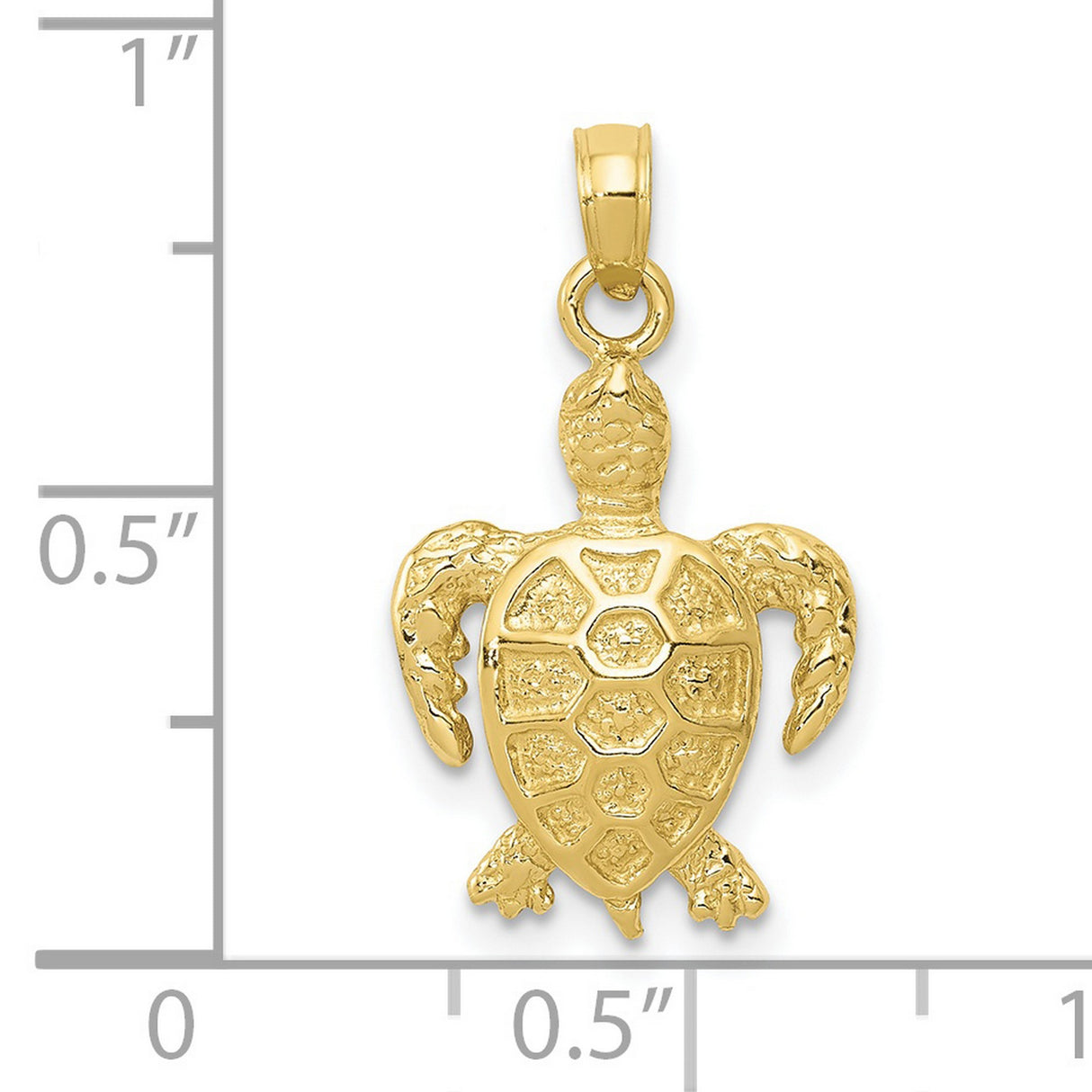 10k Yellow Gold Sea Turtle Pendant with Flipper Shell Texture, Ocean Wildlife Theme