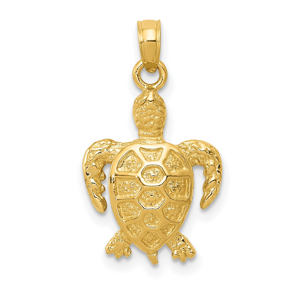 10k Yellow Gold Sea Turtle Pendant with Flipper Shell Texture, Ocean Wildlife Theme