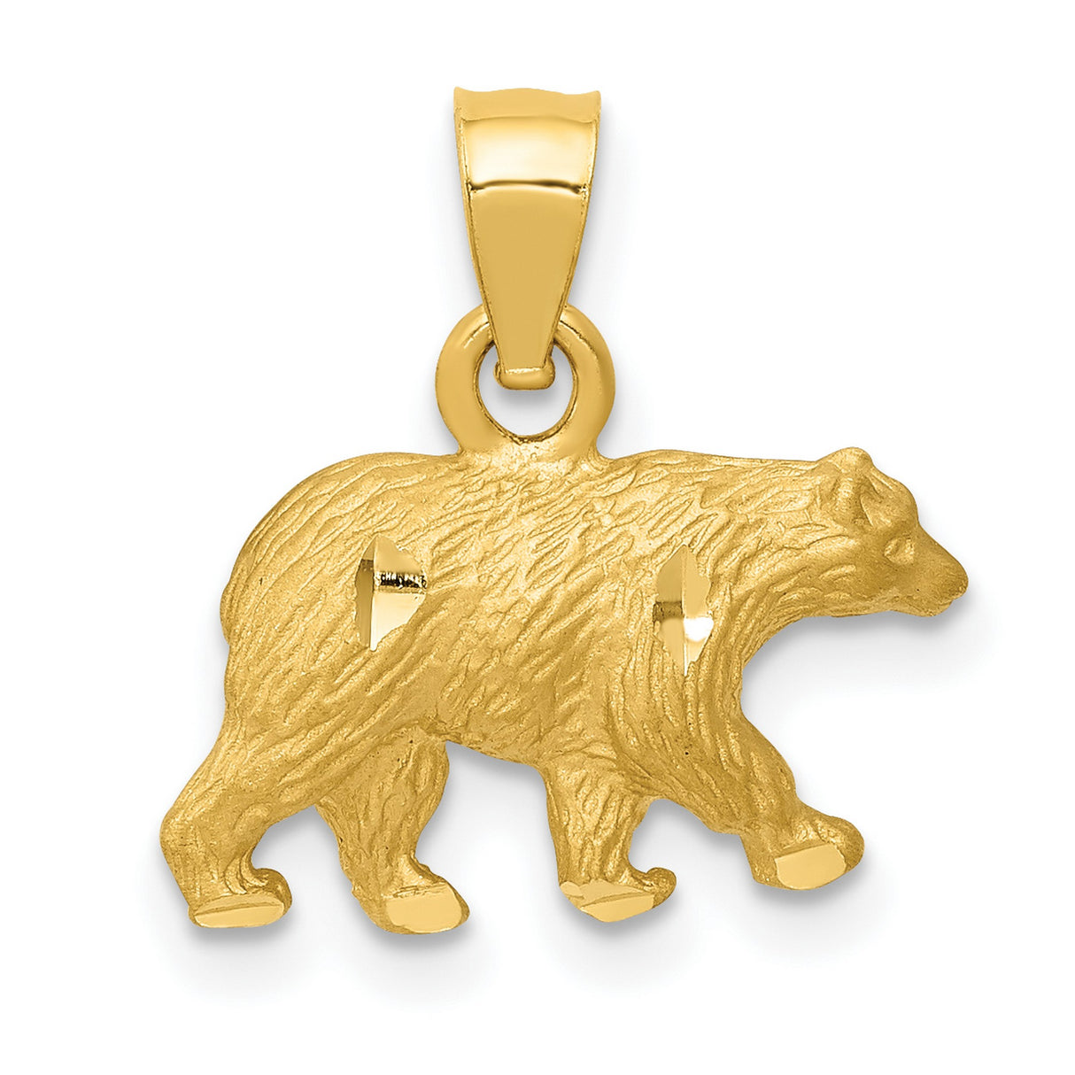 10k Yellow Gold Bear Pendant, Walking Animal Charm, Wildlife Spirit Totem for Men and Women