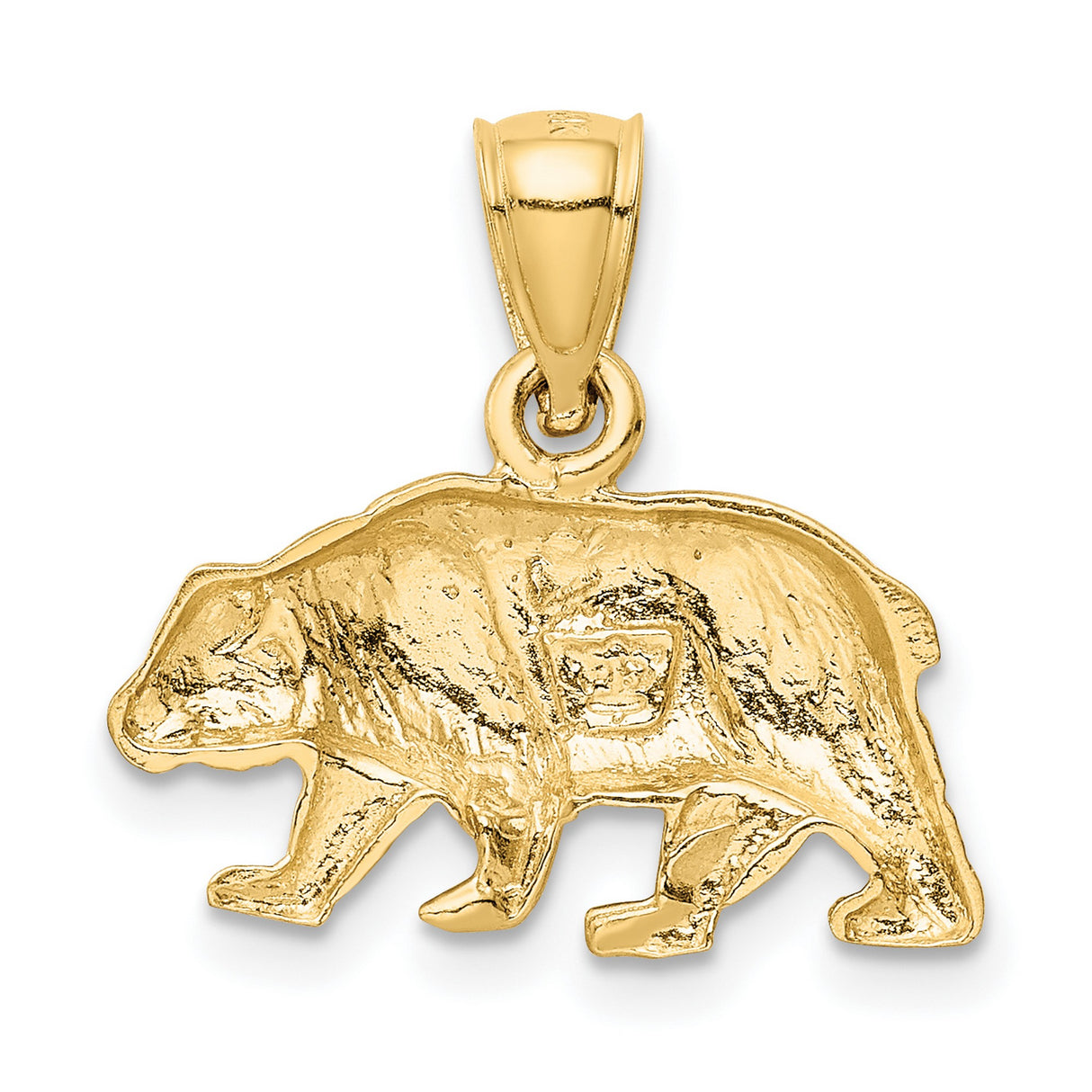10k Yellow Gold Walking Bear Pendant, Detailed Animal Charm Symbolizing Strength and Resilience