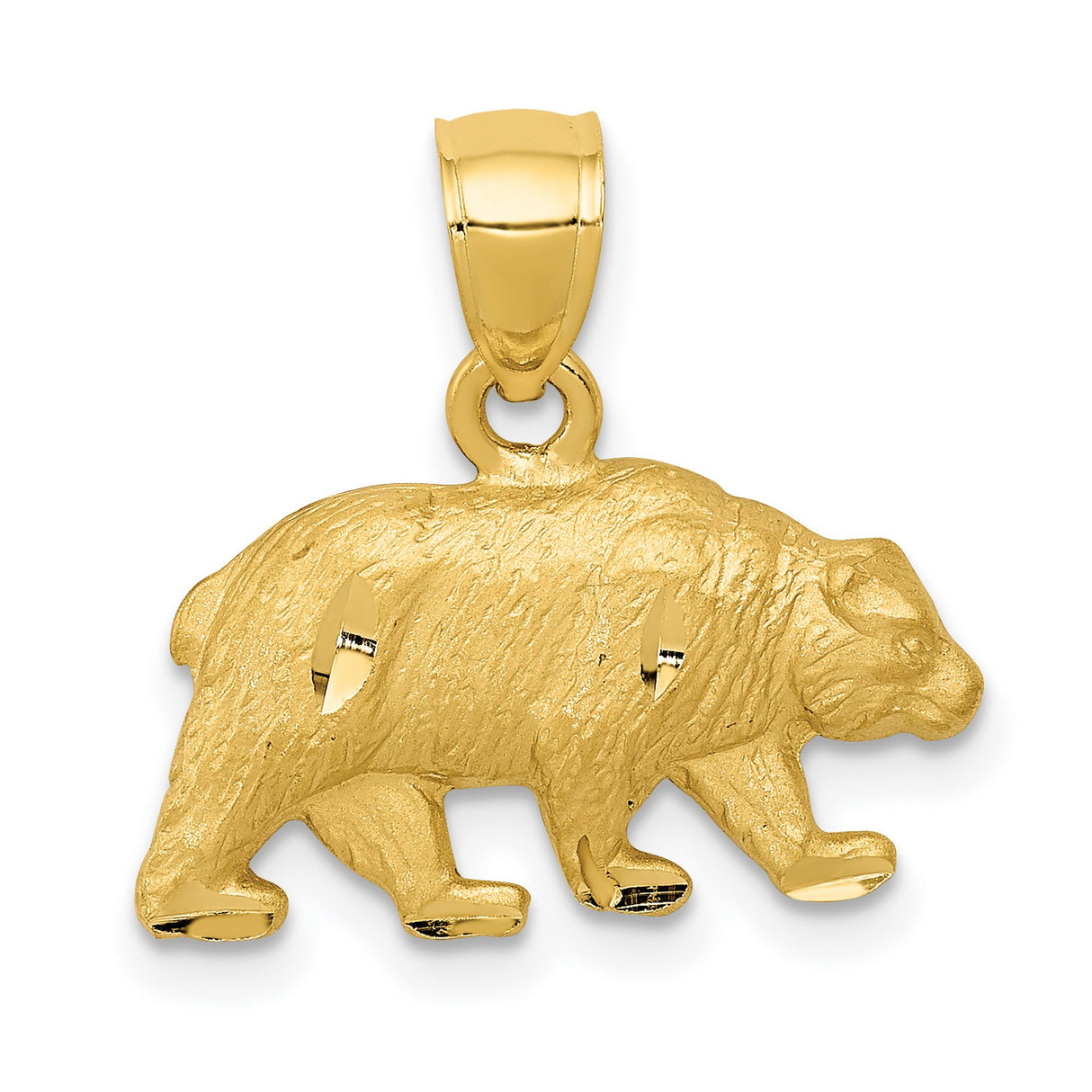 10k Yellow Gold Walking Bear Pendant, Detailed Animal Charm Symbolizing Strength and Resilience