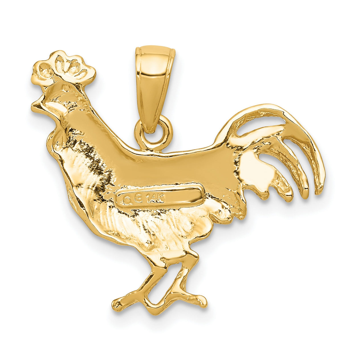 10k Yellow Gold Rooster Pendant, Zodiac Animal Charm Symbolizing Courage and Confidence