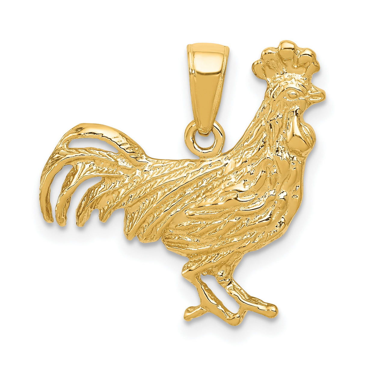 10k Yellow Gold Rooster Pendant, Zodiac Animal Charm Symbolizing Courage and Confidence