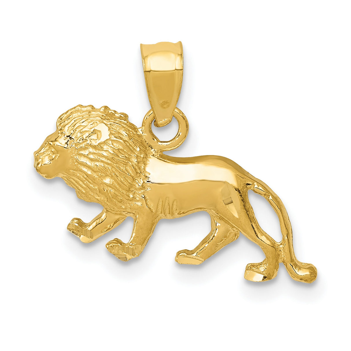 10k Yellow Gold Walking Lion Pendant, Bold Animal Design Symbolizing Strength and Courage