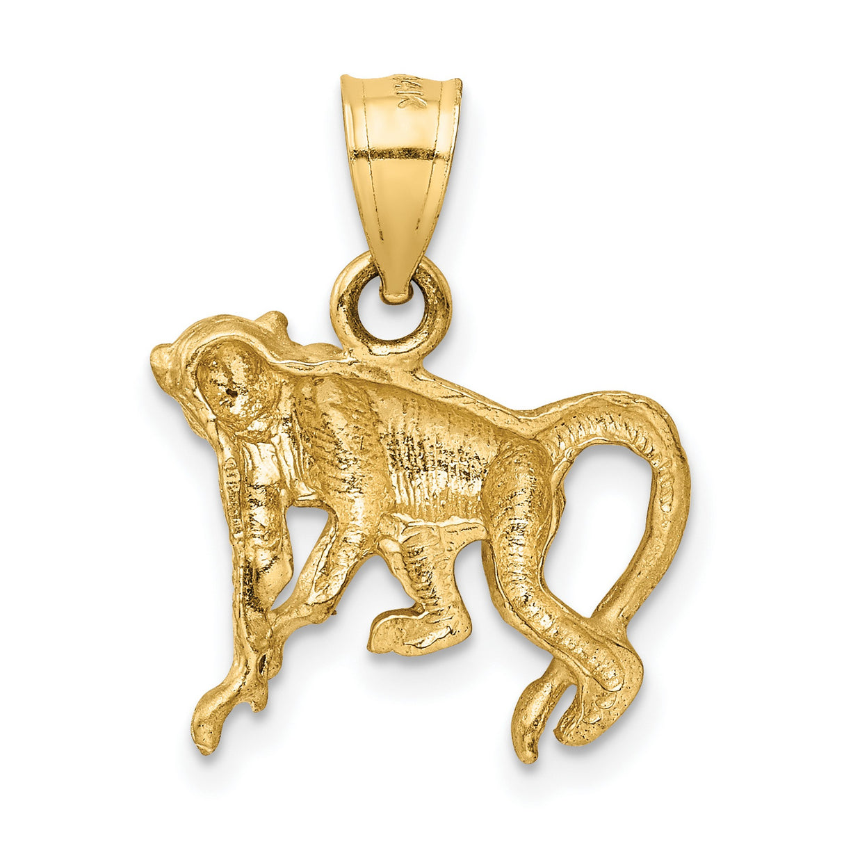 10k Yellow Gold Monkey Pendant, Symbolic Animal Charm of Curiosity and Intelligence