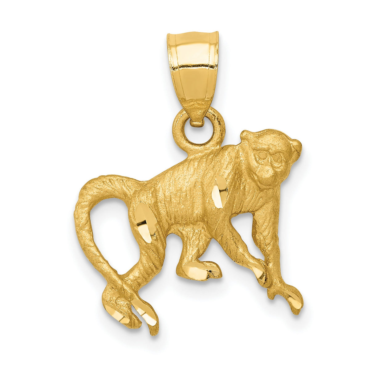 10k Yellow Gold Monkey Pendant, Symbolic Animal Charm of Curiosity and Intelligence