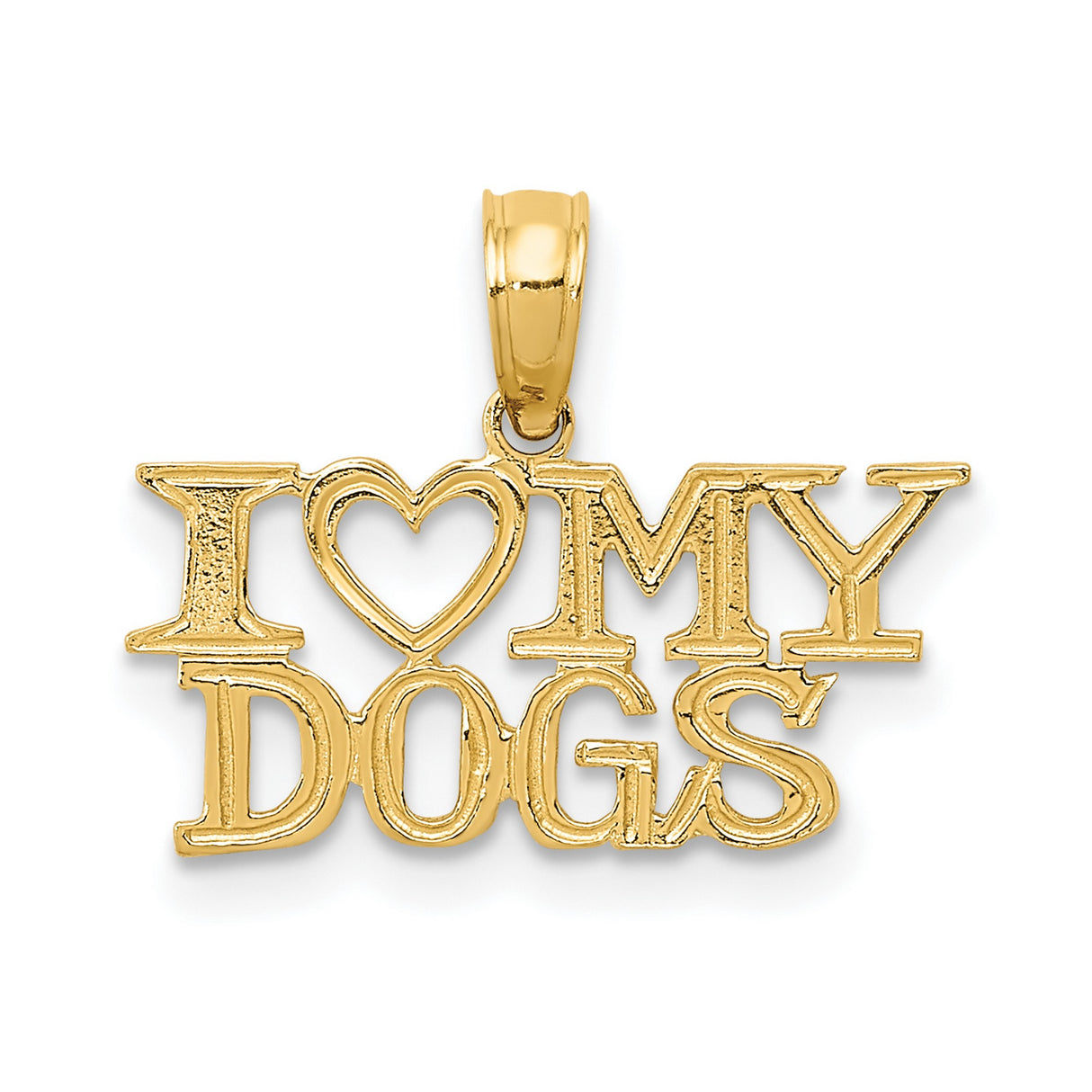 10k Yellow Gold Pendant, I Love My Dogs Phrase, Dog Lover Charm for Women or Unisex