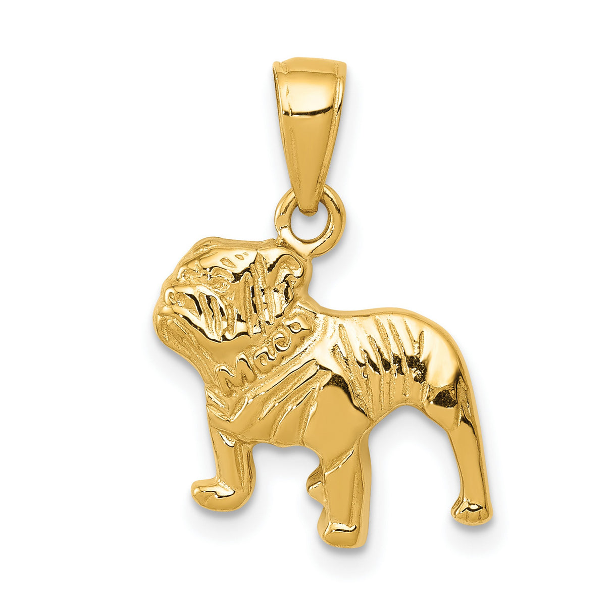 10k Yellow Gold Bulldog Pendant, Detailed Dog Charm with Bold Animal Design
