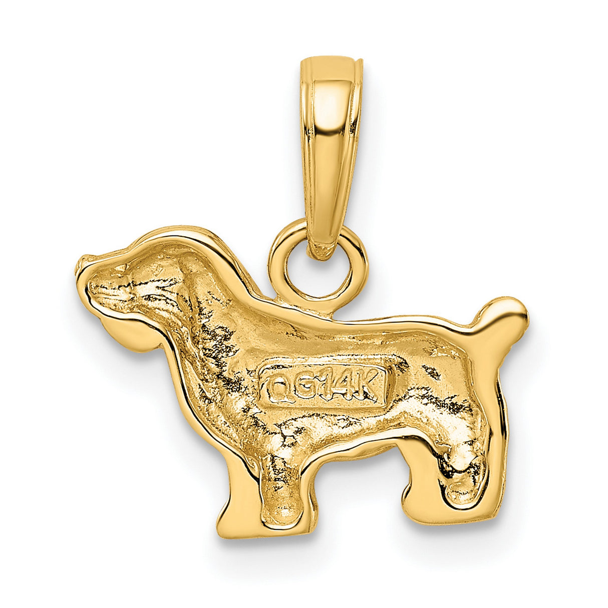 10k Yellow Gold Cocker Spaniel Dog Pendant Charm, Cubic Zirconia, Three Dimensional Design