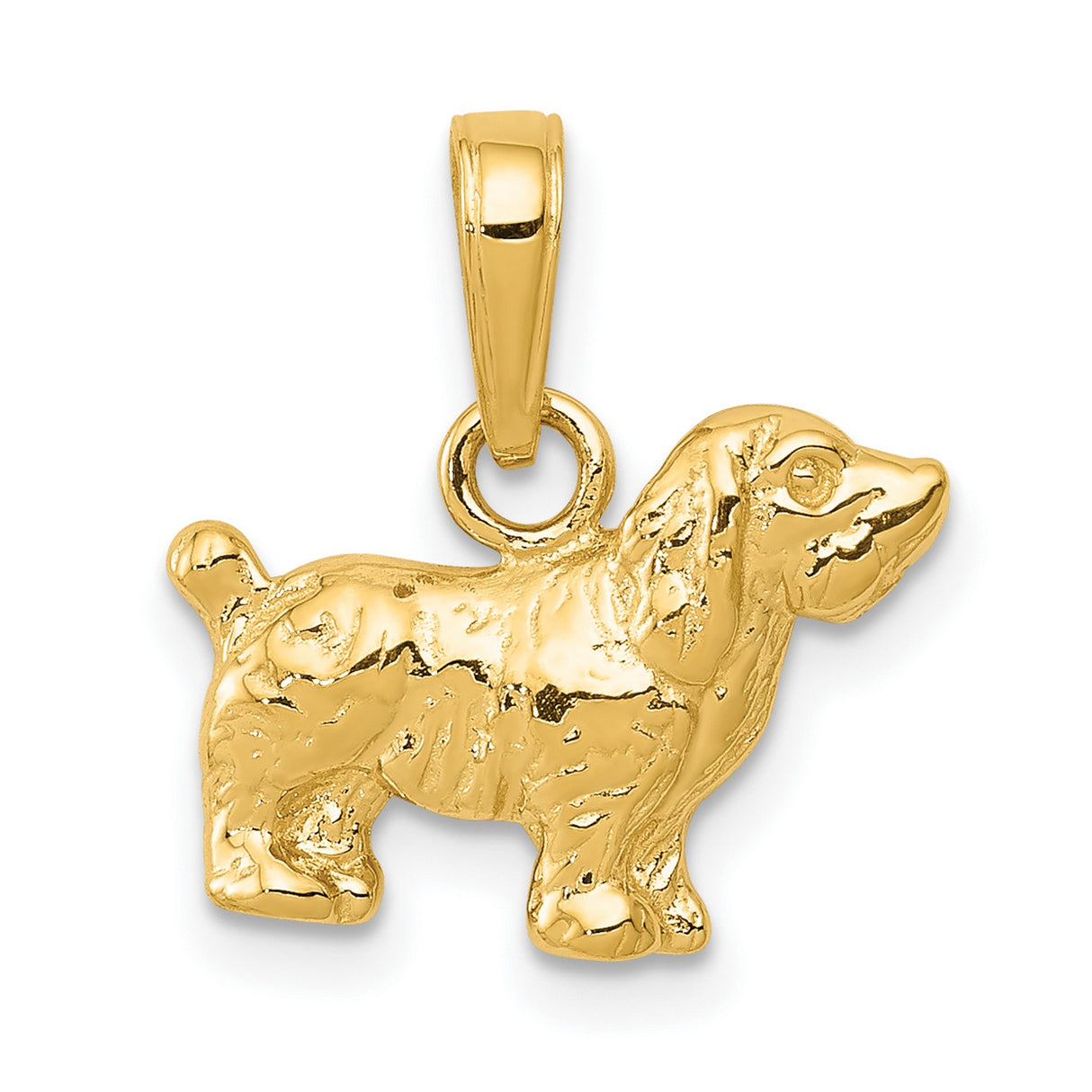 10k Yellow Gold Cocker Spaniel Dog Pendant Charm, Cubic Zirconia, Three Dimensional Design