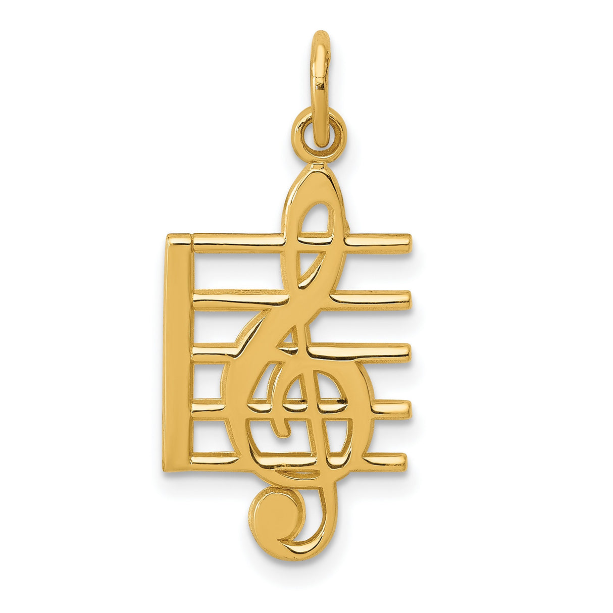 10k Yellow Gold Pendant with Treble Clef and Musical Staff Design for Musicians