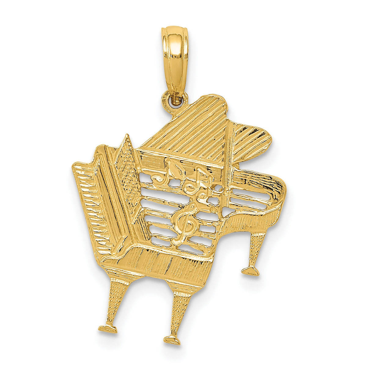 10k Yellow Gold Grand Piano Pendant with Musical Notes and Treble Clef Charm