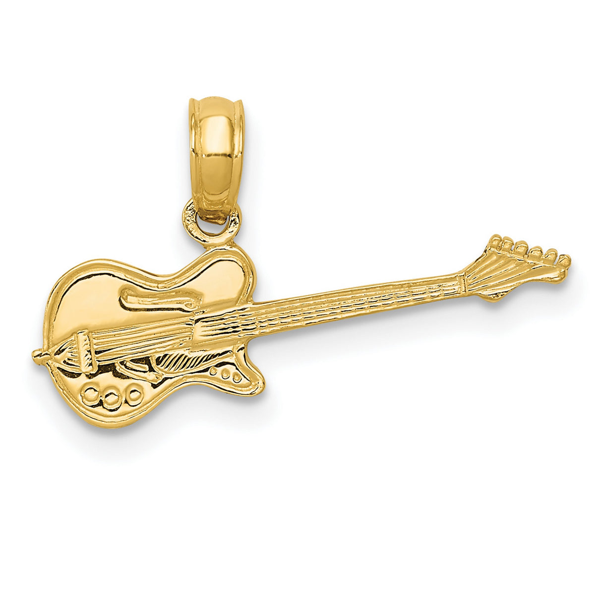 10k Yellow Gold Electric Guitar Pendant, Detailed Rock Music Charm for Men or Unisex