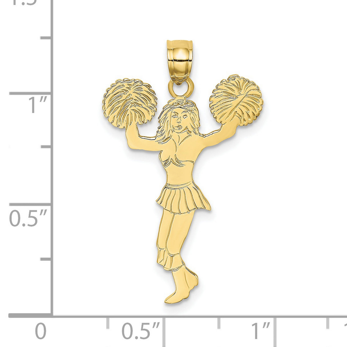10k Yellow Gold Cheerleader Pendant with Pom-Poms, Sports Charm for Women