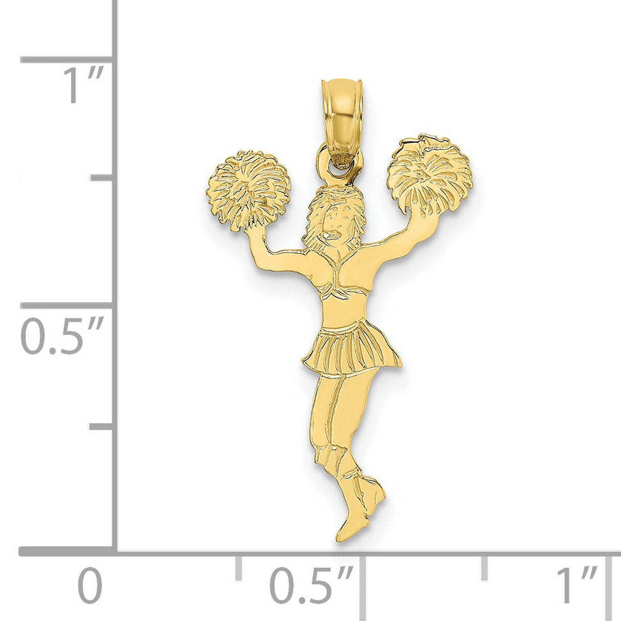 10k Yellow Gold Cheerleader Pendant with Pom-Poms, Sports Charm for Women or Girls