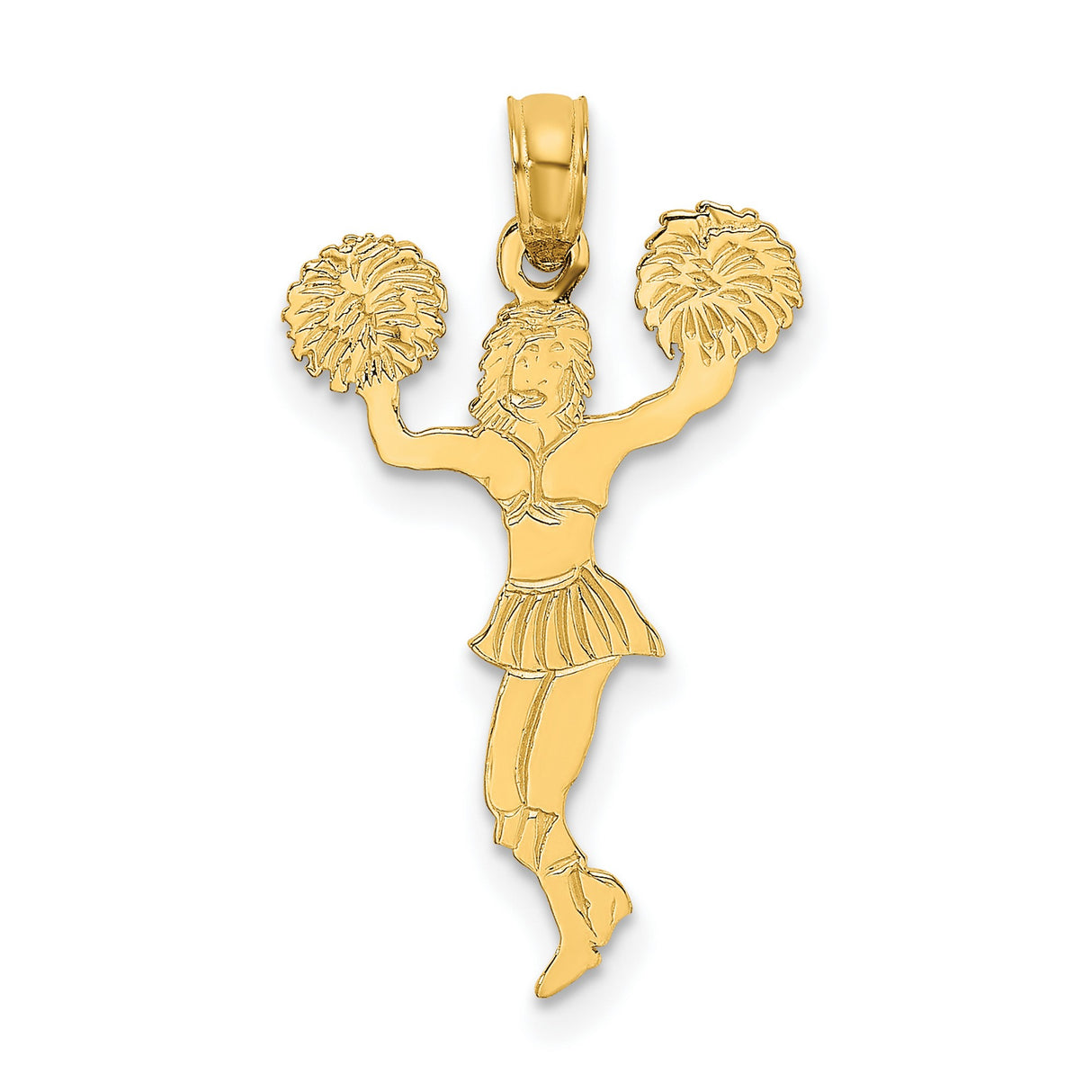 10k Yellow Gold Cheerleader Pendant with Pom-Poms, Sports Charm for Women or Girls