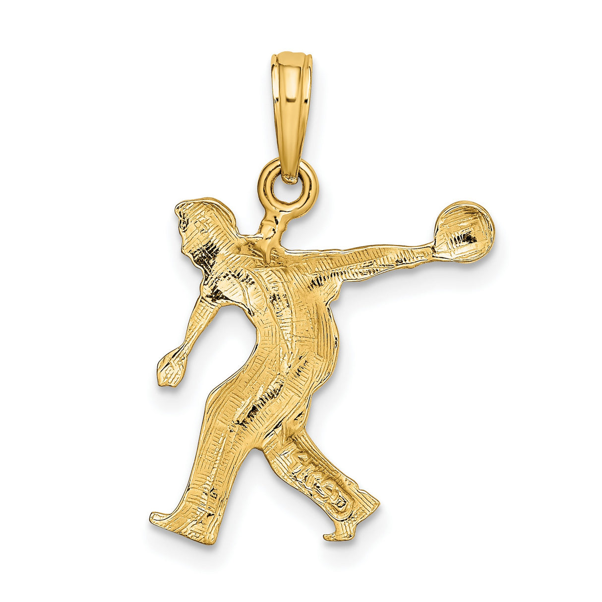 10k Yellow Gold Bowler Pendant with Mid-Throw Athletic Design, Sports Charm for Men