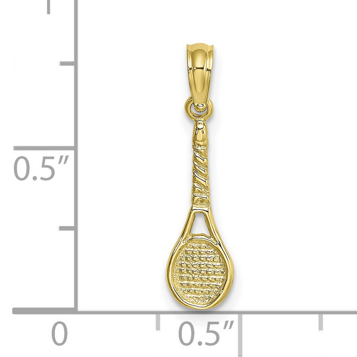 10k Yellow Gold Tennis Racket Pendant with Detailed String Design for Women or Unisex Wear
