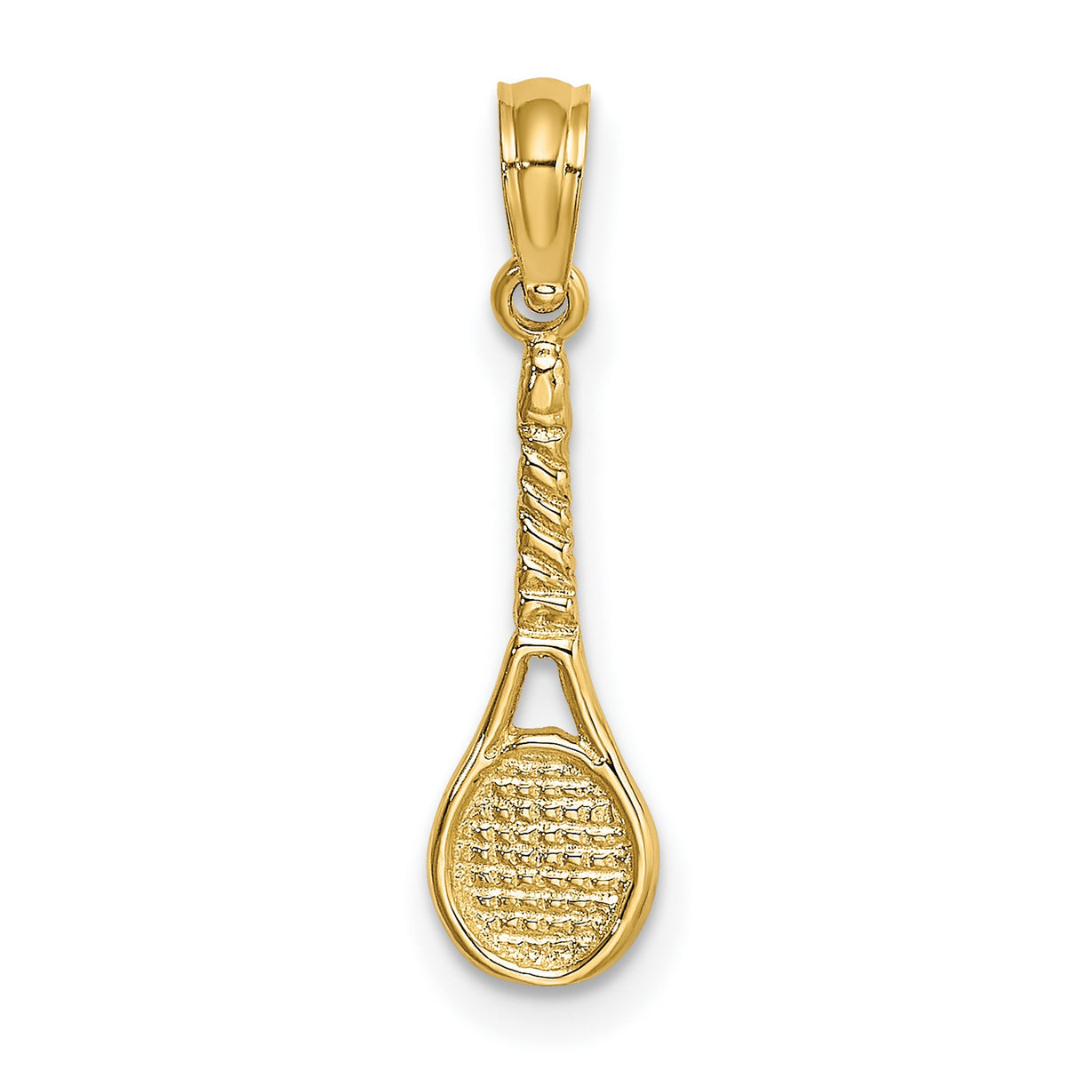 10k Yellow Gold Tennis Racket Pendant with Detailed String Design for Women or Unisex Wear