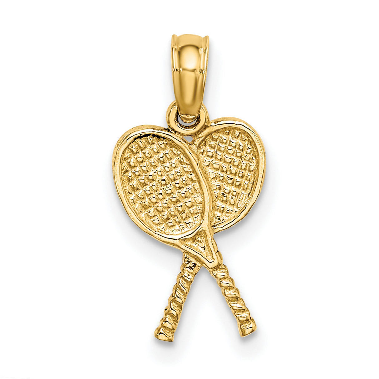 10k Yellow Gold Tennis Pendant with Crossed Rackets and Ball, Sporty Charm for Women or Unisex