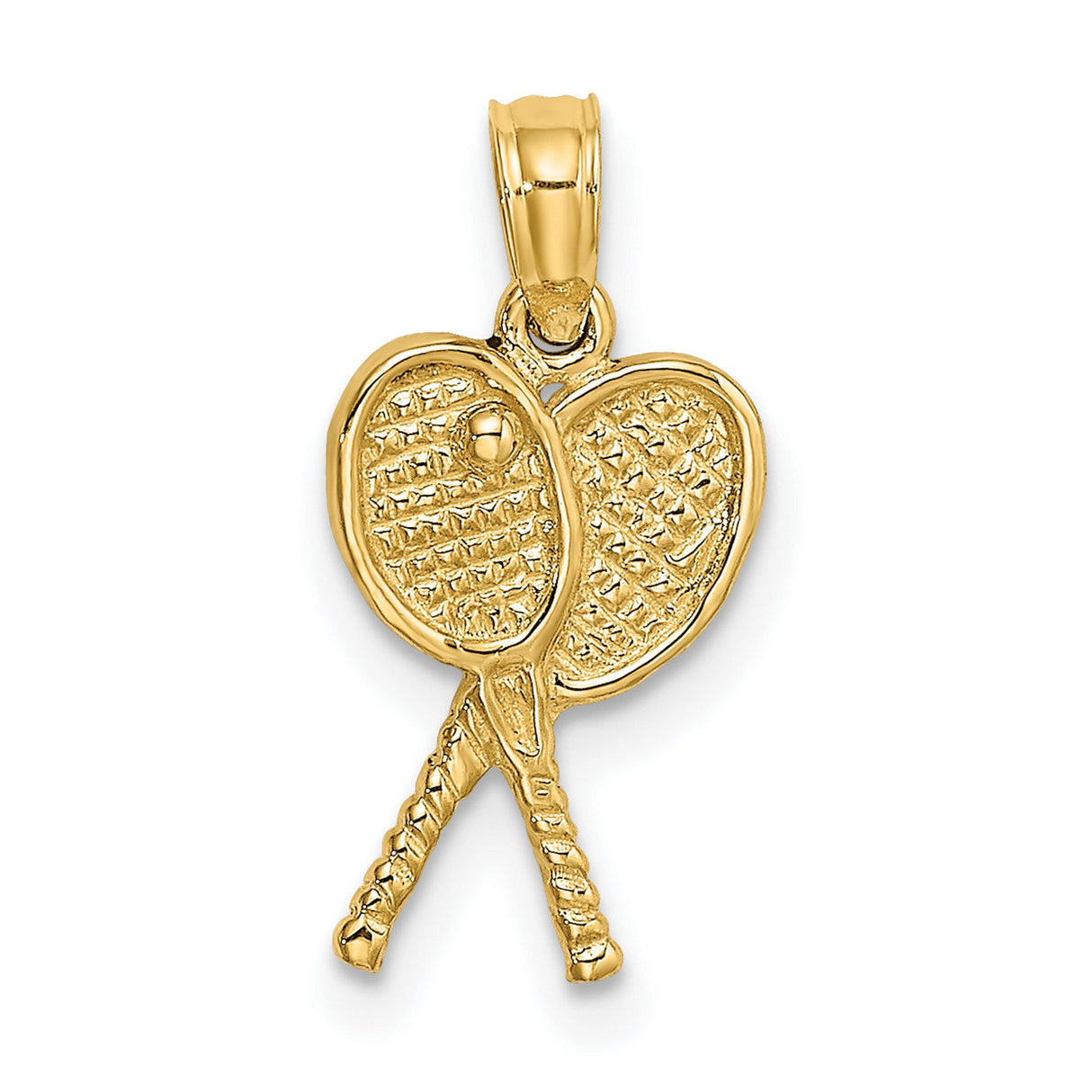 10k Yellow Gold Tennis Pendant with Crossed Rackets and Ball, Sporty Charm for Women or Unisex