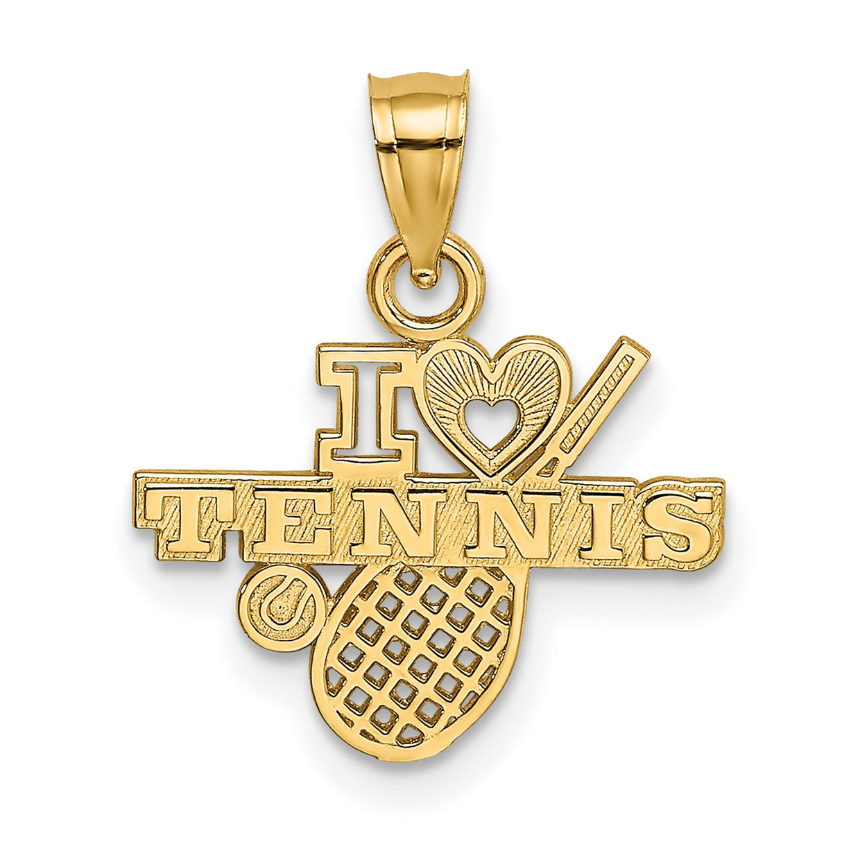 10k Yellow Gold Tennis Pendant with Heart, Racket, and Ball Design