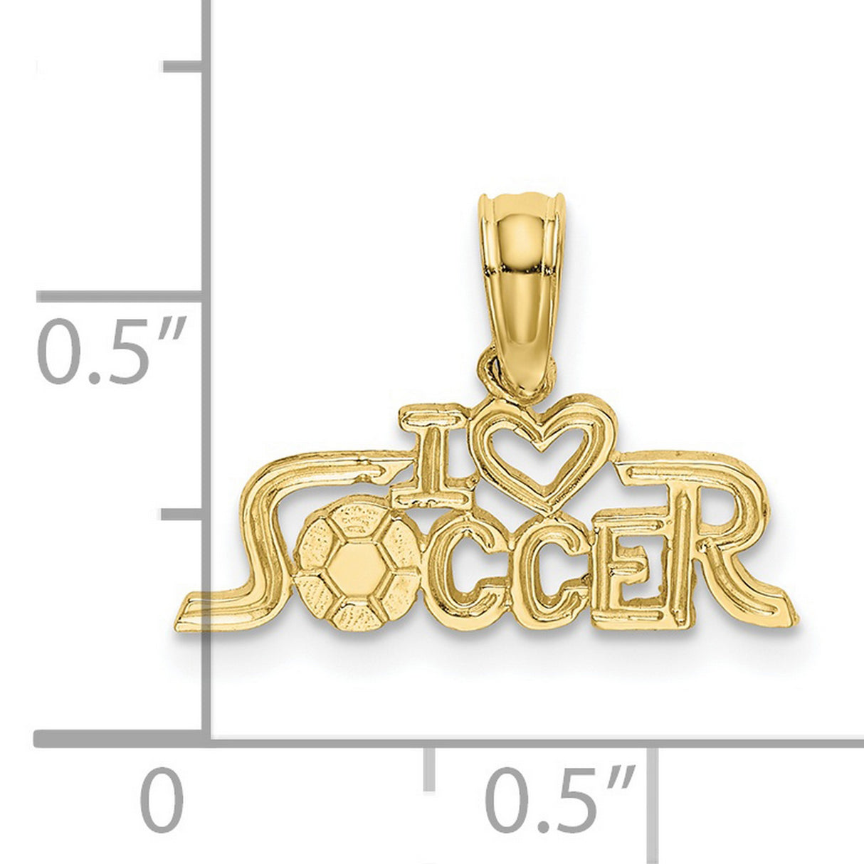10k Yellow Gold Soccer Heart Pendant, I Love Soccer Charm with Ball Detail, Unisex Sports Jewelry